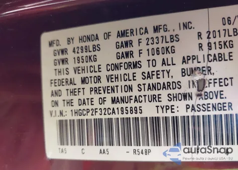 2012 Honda Accord 2.4 Lx from USA, damaged, VIN 1HGCP2F32CA195895